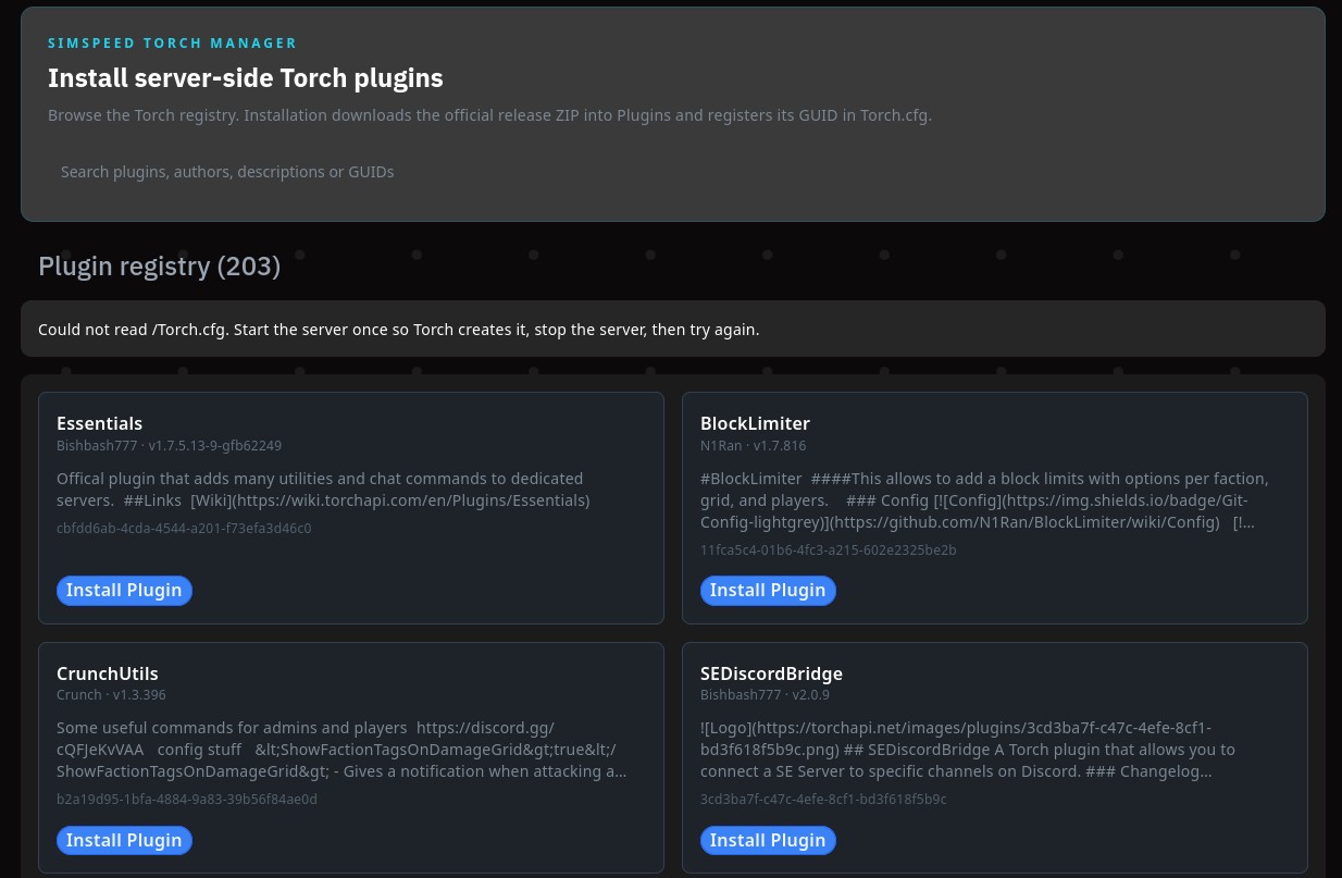 Simspeed Torch plugin manager